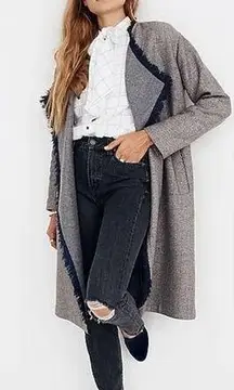 Madewell Fringed Herringbone wool blend long Robe trench Coat