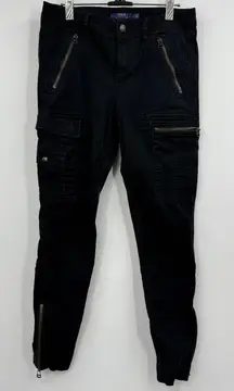 Polo Ralph Lauren Pants Womens 6 Black Cargo Moto Zip Pockets Ankle Zippers