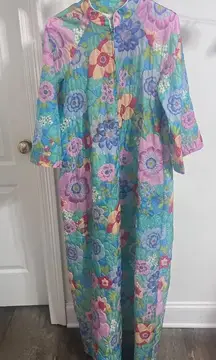 Stella Fagin Kimono Style Lounge Gown House Coat Robe Flower Mod 60s Vintage