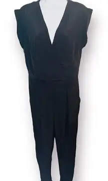 Venus Faux Wrap Jumpsuit Full Length Pants Pockets Black 10