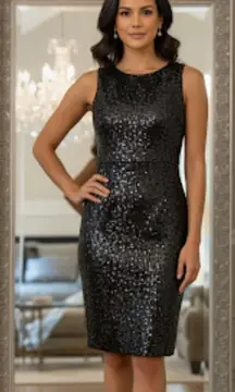 Belle Badgley Mischka Dress Women 4 Sequin Sheath High Neck Formal Wedding