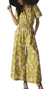 Anthropologie Somerset Jumpsuit Yellow Chartreuse Floral Cotton XS