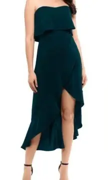 XScape  strapless crepe Ruffle hem Midi dress cocktail Dark Green sz 4