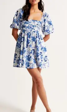 Abercrombie & Fitch Emerson Poplin Puff Sleeve Square Neck Mini Dress