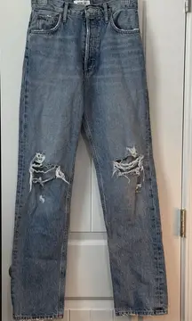 AGOLDE 90's High Rise Pinch Waist Straight Jeans Size‎ 25 Button Fly Distressed