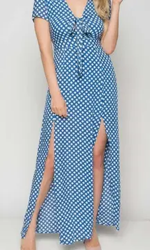 Hyfve Dress Womens Medium Blue Polka Dot Maxi‎ Cut Out Tie Pinup Mod Retro
