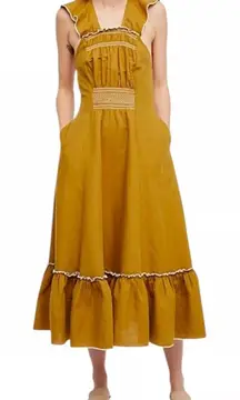 Free People Anika Midi Linen Mustard Backless Dress