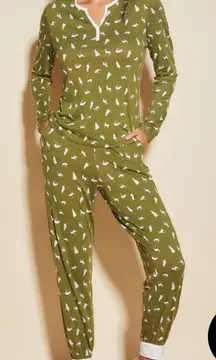 Cosabella Skip Trip Aloe Woodland Medium Pajama Set Green White Nature