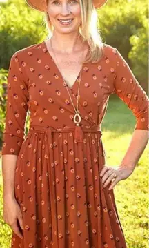 Matilda Jane Isn’t It Lovely Faux Wrap Dress Orange Floral Jersey Knit Small