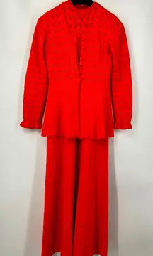 Vintage Picardo Knits Maxi Dress‎ 2 pieces long sleeve jacket + sleeveless dress