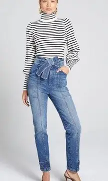 Luke High Waisted Paper Bag Denim Pants in Light Indigo