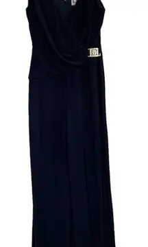Anne Klein Navy Blue Pants Jumpsuit with gold logo buckle.‎ Size 10