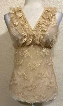 Helena Stuart NYC Y2K Tan Lace Coquette Sheer Top