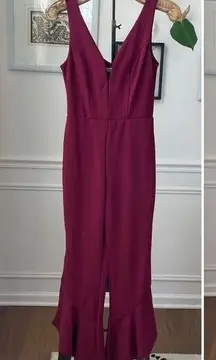 Bailey Blue Trumpet Flare Hem Jumpsuit Burgundy Plunging Neckline S