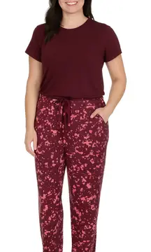 Cuddl Duds Women's Slim Fit Joggers - Medium - Red Floral Print Lounge Pants