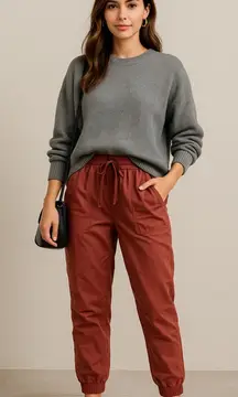 A New Day Jogger‎ Pants Small Red Rust Lyocell Cotton Drawstring Waist Pockets