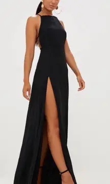 PrettyLittleThing Black Strappy Back Detail Chiffon Maxi Dress