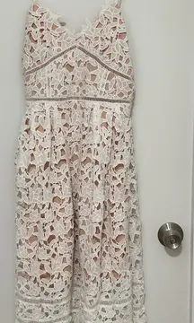 White Lace Cocktail Sleeveless Spaghetti Strap Midi Dress