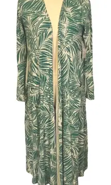 Lularoe Teal Green & White Palm Leaf Print‎ Sarah Duster Womens Small NWT