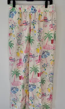 Calypso Tropical Beach Vacation Resort Wear Wide Leg Elastic Waist Pockets Pants