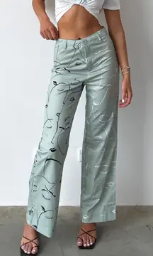 Princess Polly XX Face It Print Wide Leg Pants Sage Green Women's‎ Size 4