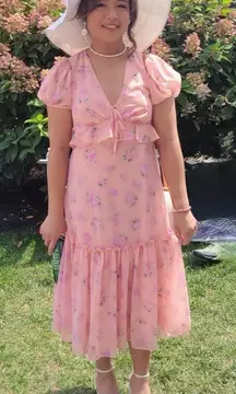 LoveShackFancy Pink Floral Midi Dress