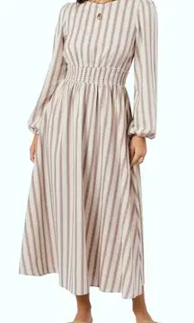 Petal & Pup Jimi Stripe Long Sleeve Maxi Dress Size Extra Large Oatmeal Malva NW