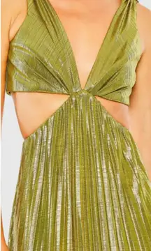 Mac Duggal Pleated Metallic Cutout Gown Maxi Dress Chartreuse Green Size M UB