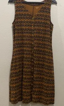 Garnet Hill Black Brown Printed Button Down Knit Tank Dress Size L