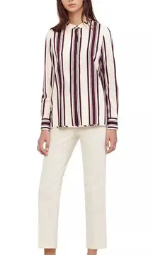 $295 Tory Burch Stretch Silk‎ Striped Shirt Size 8