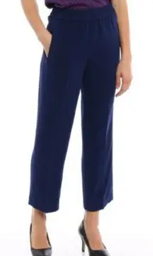 Tory Burch Addison Crepe Pull On Stretch Waist Cropped Pants Navy Sea- Size 4