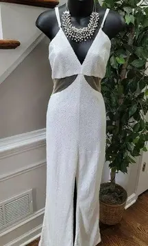 Xtaren Juniors White 100% Polyester V-Neck Casual Strappy Jumpsuits Suit Size L