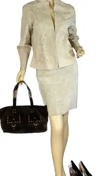 EXPRESS VINTAGE 1990'S TAUPE SUEDE SKIRT & JACKET SET (1/2)