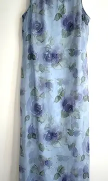 Vintage 90's City Triangles Blue Floral Maxi Dress Women's Medium Sleeveless