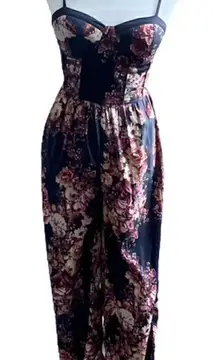 Band of Gypsies Navy Blue Floral Wide Leg Romper Jumpsuit Size Small