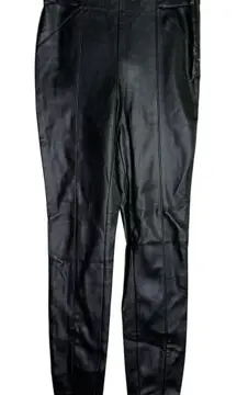 ZARA Faux Leather Mid Elastic Waist Skinny Zip Up Ankle Cropped Pants S Black