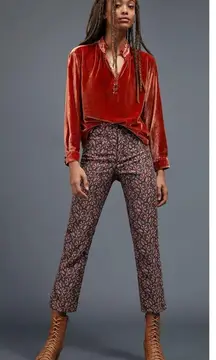 NWT Anthropologie The Essential Slim Straight Trousers  Brown Brocade Print sz 6