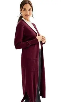 NWT Nine West Wine Red Long Thin Open Front Cardigan Sweater Duster Size Large