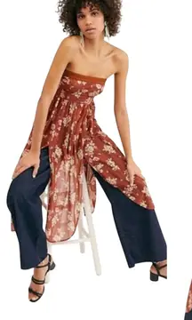 Free People Strapless Kitty Tube Tunic Dress Floral Split Hem Size L