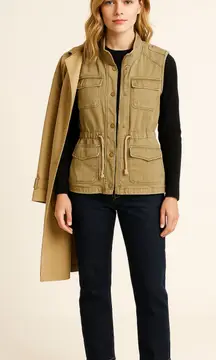 Per Se | Cotton Twill Utility Cargo Vest Olive Green Size M | EUC