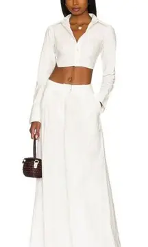 NWT Free People Ellen Set Medium White Cotton 2 Piece Crop Top Wide Leg Pant