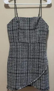 Lush Black/White Lined Spaghetti Strap  Mini Dress Womens M D22