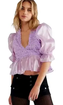 Free People Faye Sheer Rosette Blouse NWOTS Lavender Purple size small