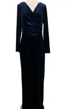 Eliza J Women's Formal Dress Size 12 Blue Velvet Long Sleeved Evening Gown