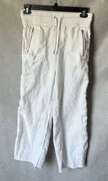 Athleta Women's White Cabo Linen Wide-Leg Linen Pants Size 4 Cropped Raw Hem