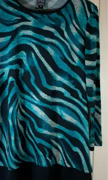 Clara Sun Woo Teal Black Zebra Print Long Sleeve Tunic Top Womens Medium M