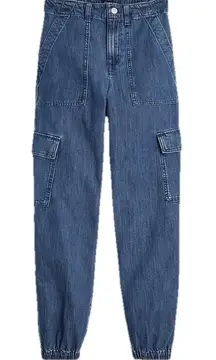 J.Crew Lightweight Drapey Cargo Jogger Jean Pants Women's Size 32 Mid Wash Denim