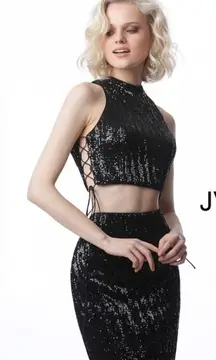 JVN by Jovani Black Sequin 2-Piece Homecoming/Prom Dress Size 2