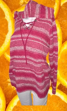 Sunday‎ Red and Pink Striped Hoodie Sweatshirt Size Small