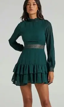 Showpo Are You Gonna Kiss Me Cuffed Long Sleeve Mini Dress Emerald‎ Green Size 4